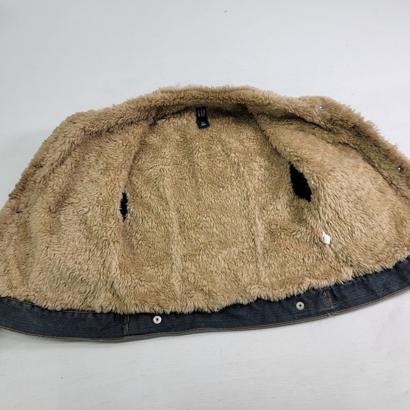 Gap Womens Sz XS Sherpa Lined Denim Snap Front Blue Jean Jacket Coat EUC - Picture 6 of 13